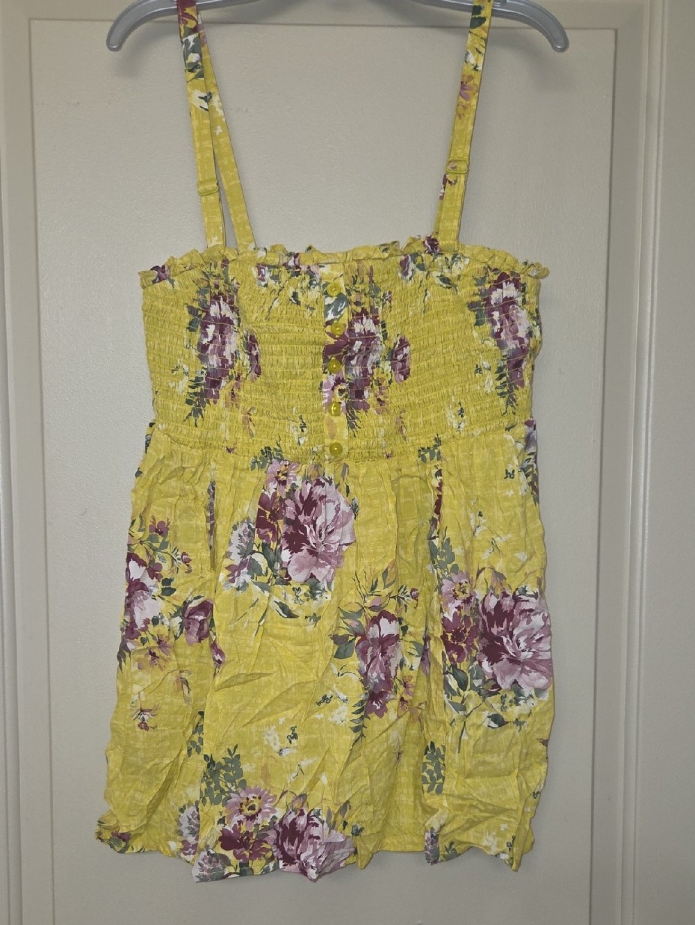 NWT Torrid Yellow Floral Smocked Top with Pink Accents